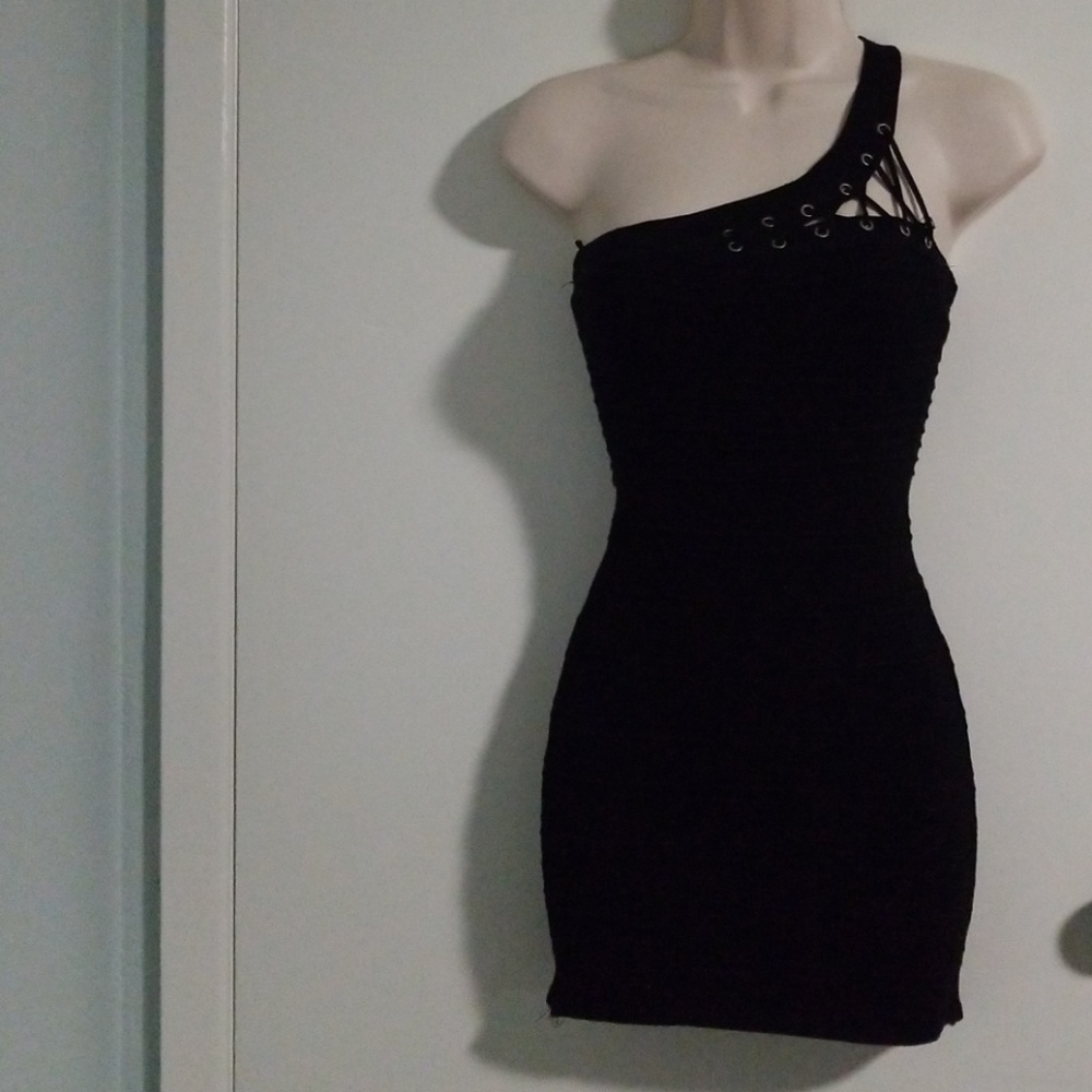 Asymmetric black mini dress